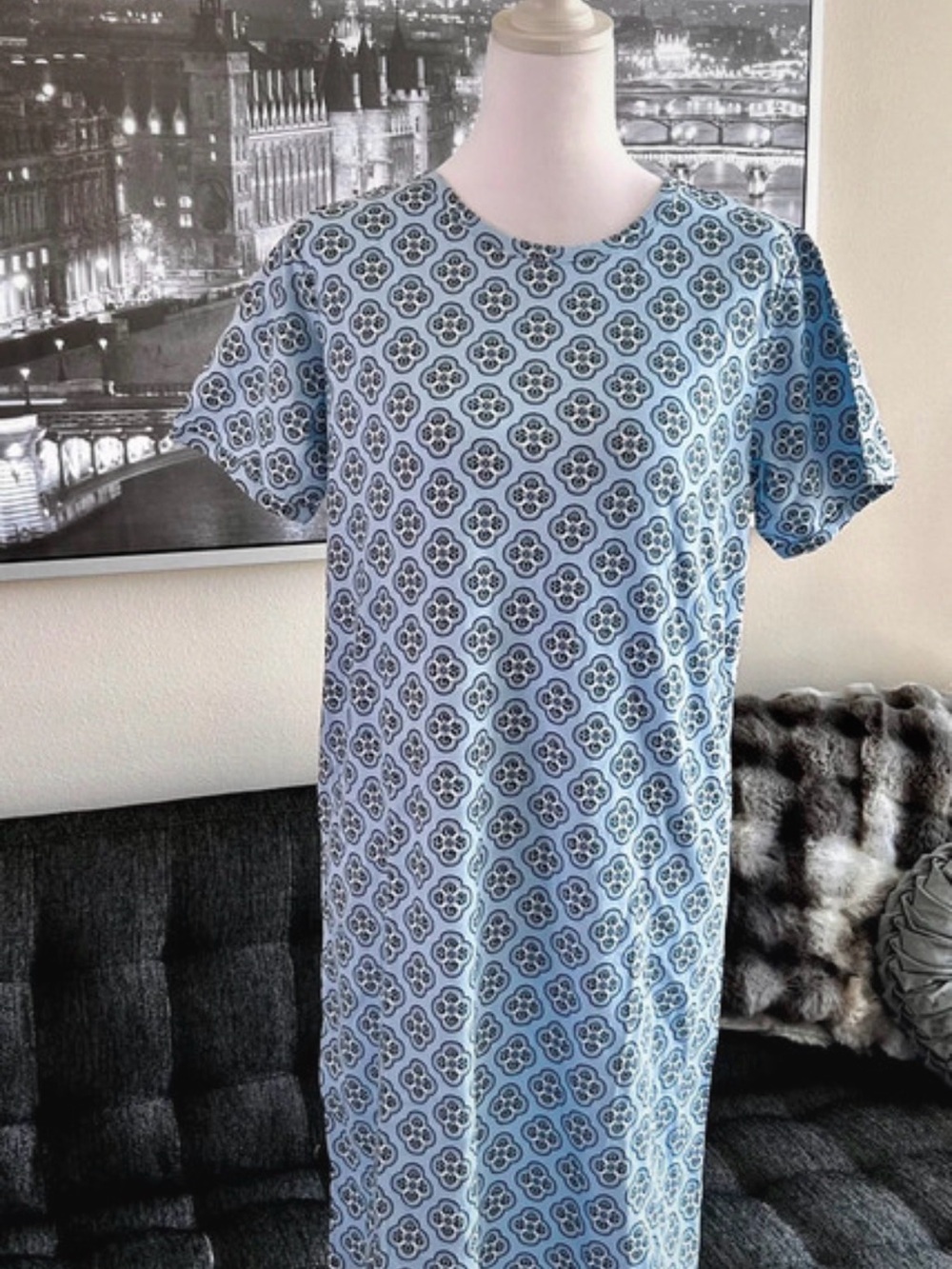 Vera Bradley Blue Patterned Short Sleeve Shift Dress - Picture 2 of 4